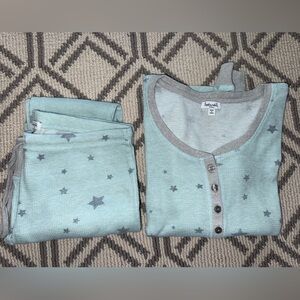 Splendid Soft Knit Top and Bottoms in Light Teal with Gray Stars PJs